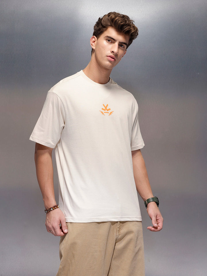 Casual Back Printed Oversized T-Shirt  | Beige