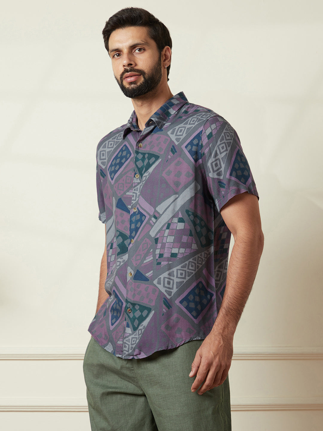 Abstract Blocks AOP Shirt in Grey