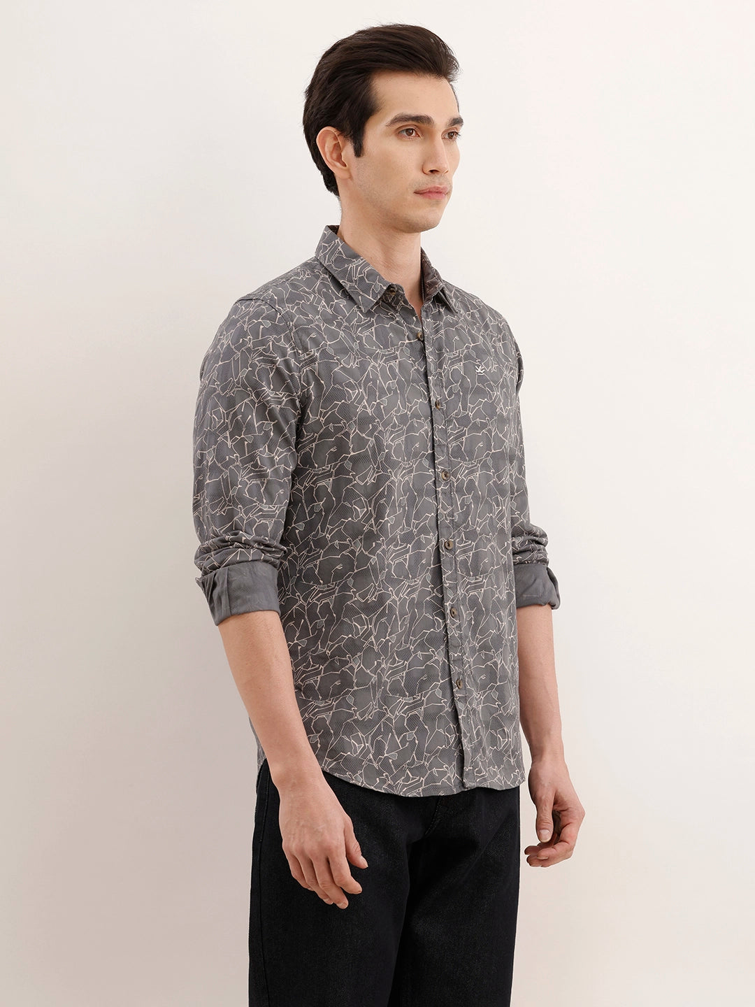 Textured Regular Fit AOP Shirt | Grey