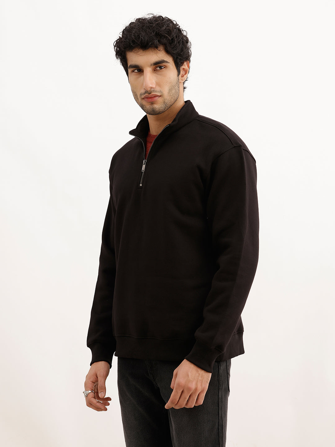 Solid Quater Zipper Sweatshirt | Black