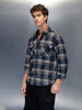 Men's casual checkered pattern regualr fit shacket  | Navy Blue