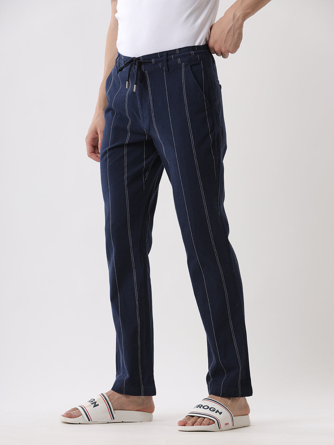 Striper Navy Drawstring Trouser