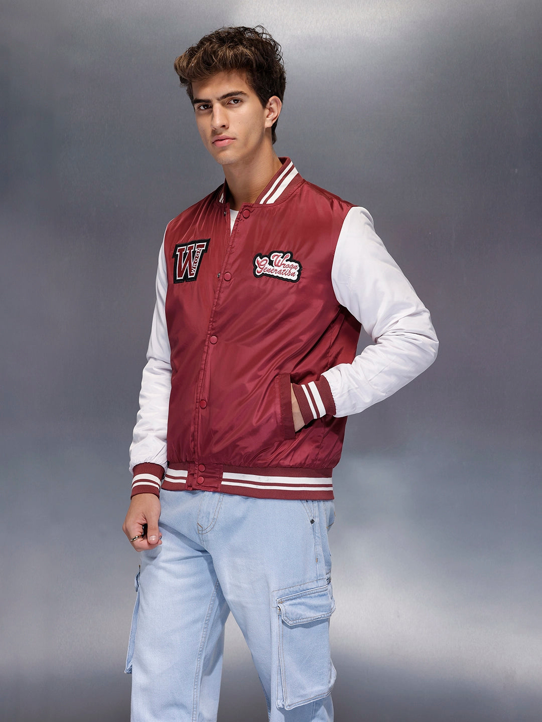 Men’s Red & White Varsity Jacket | Maroon