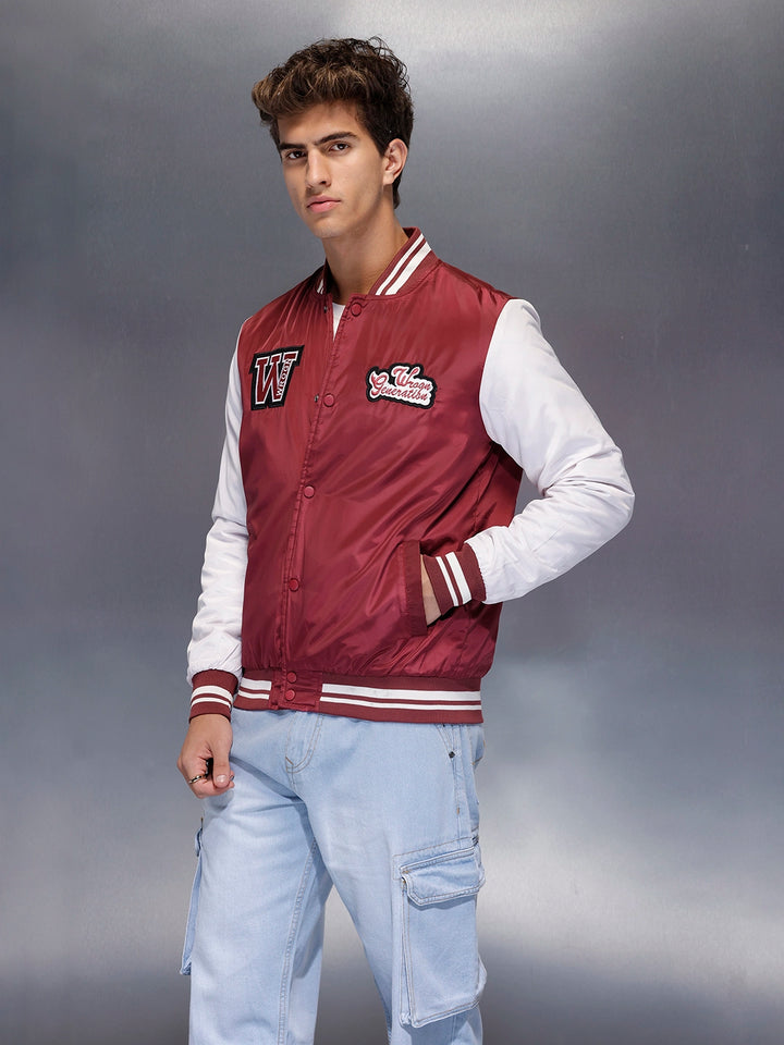 Men’s Red & White Varsity Jacket | White
