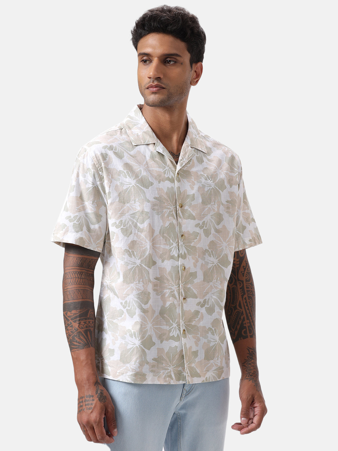 Beige Floral AOP Spoyl Shirt