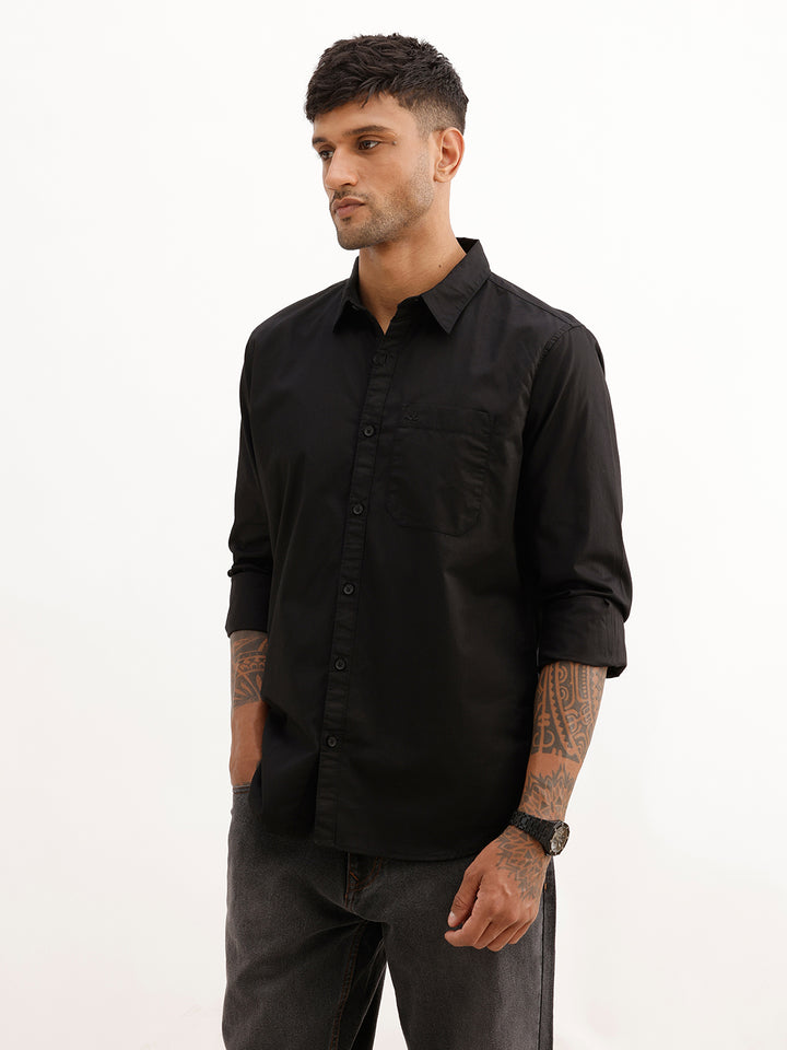 Solid Regular Fit Full Sleeve Shirt | Black
