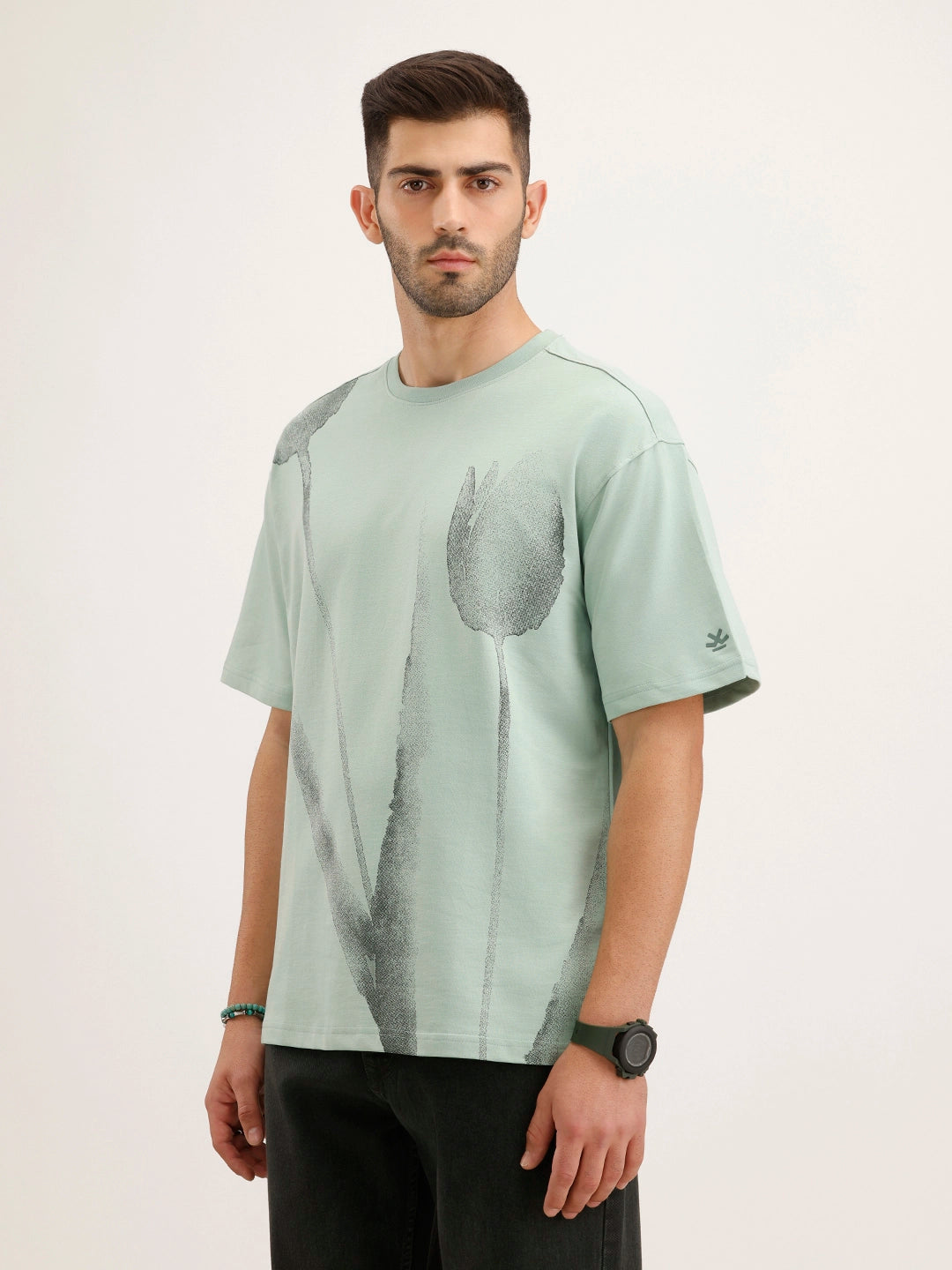 Heavy GSM Watercolour Floral Printed T-Shirt | Green