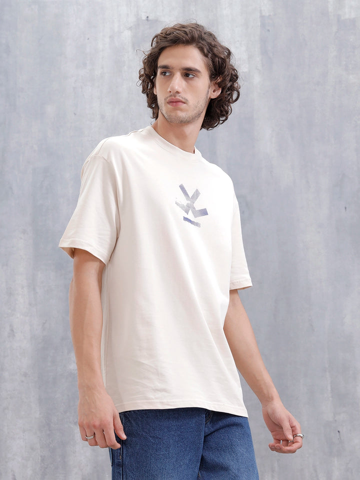 Mythical Faces Oversized Cotton Back Print T-Shirt | Beige