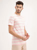 Slim Fit Popcorn Textured Striped T-Shirt | Pink