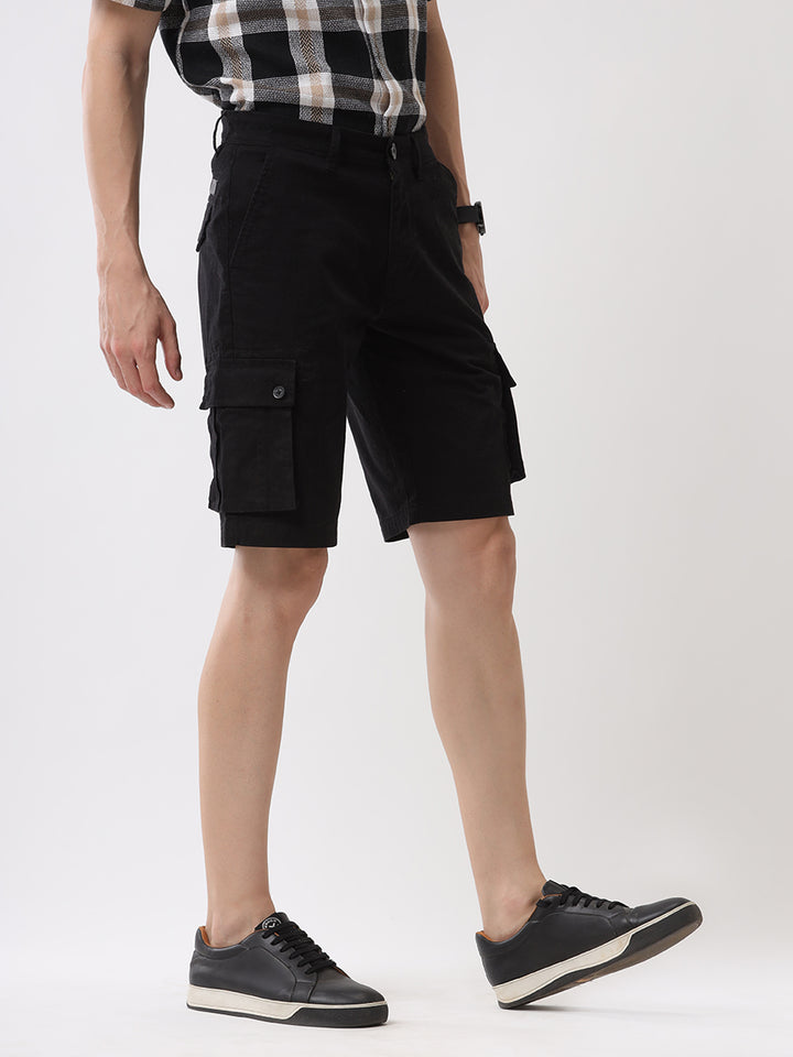 Solid Black Cargo Shorts