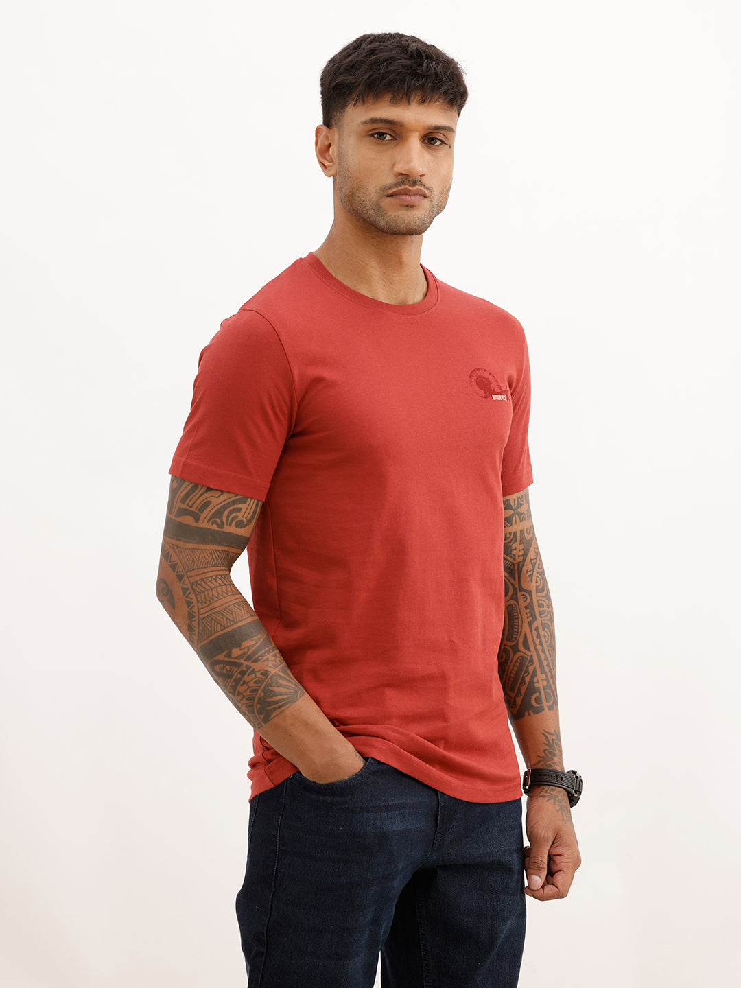 Slim Fit Placement Printed T-Shirt | Red