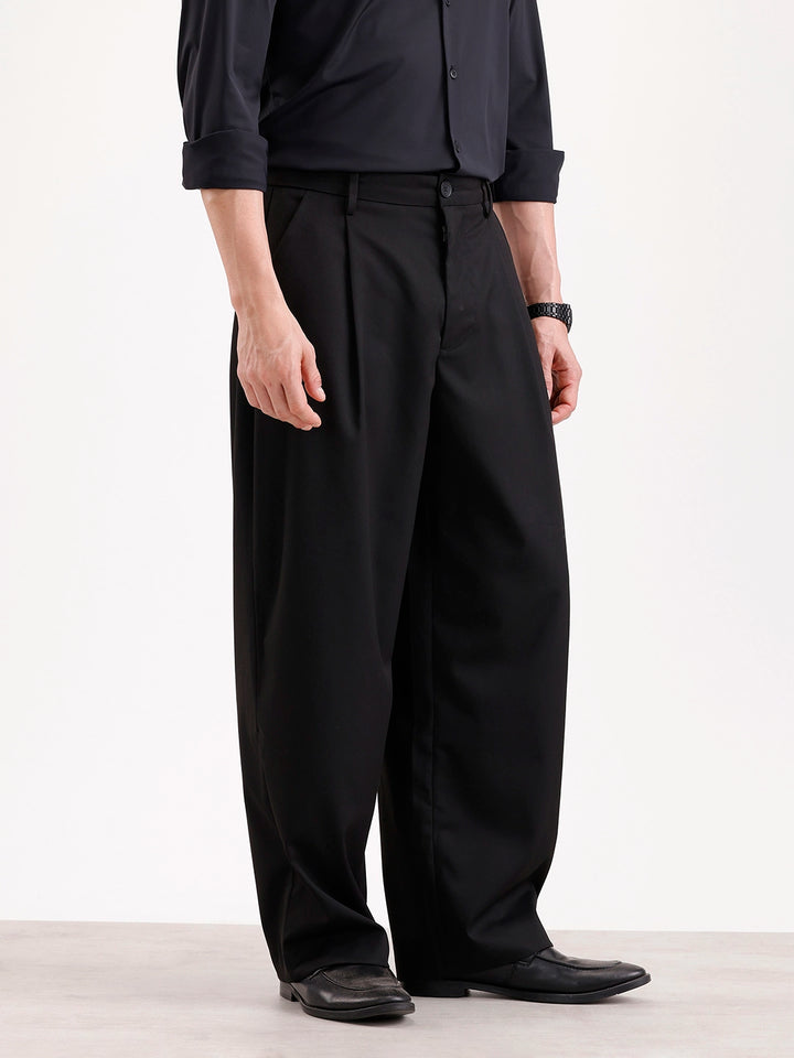 Baggy Fit Pleated Trouser  | Black