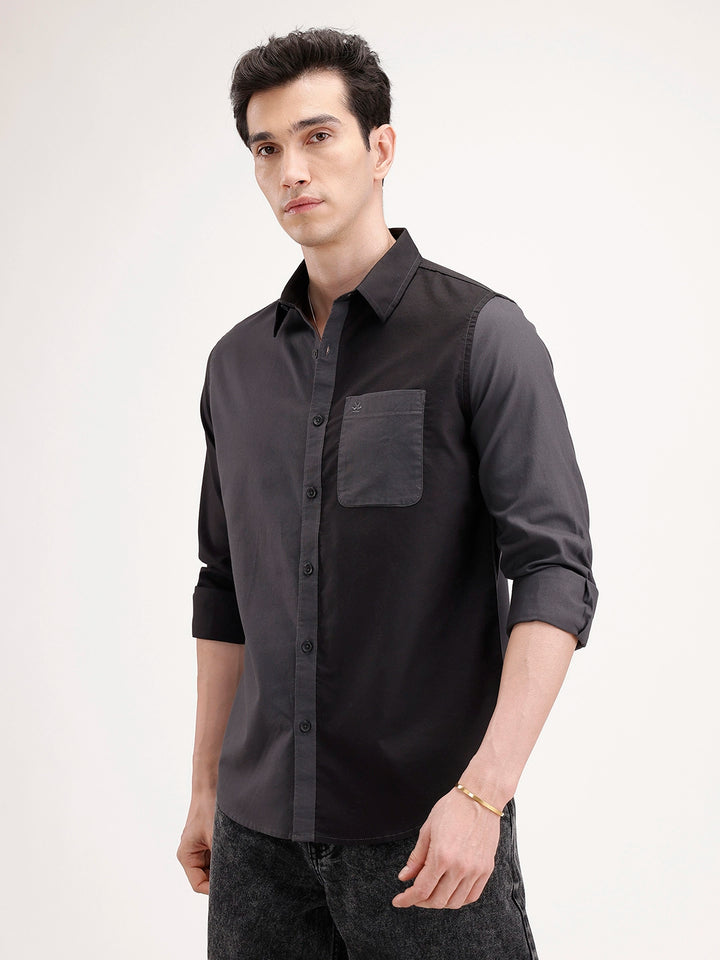 Slim Fit Pannel Printed Shirt | Grey