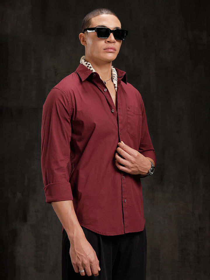 Seersucker Texture Slim Fit Shirt | Maroon