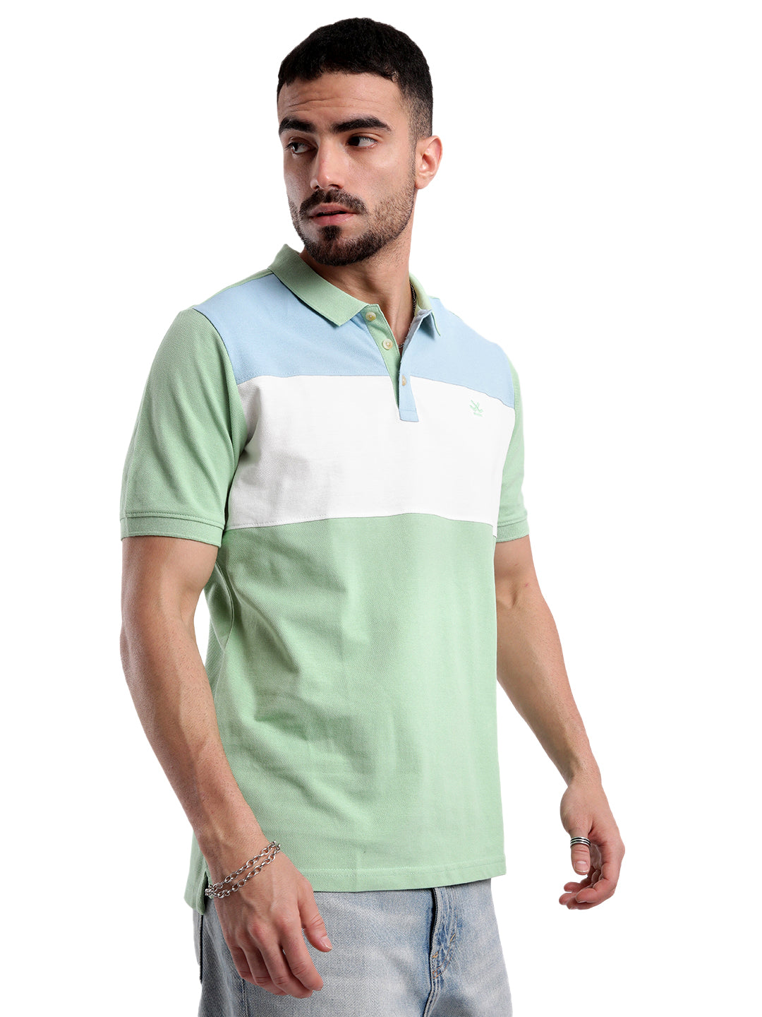 Elite Green Colour Block PoloT-Shirt