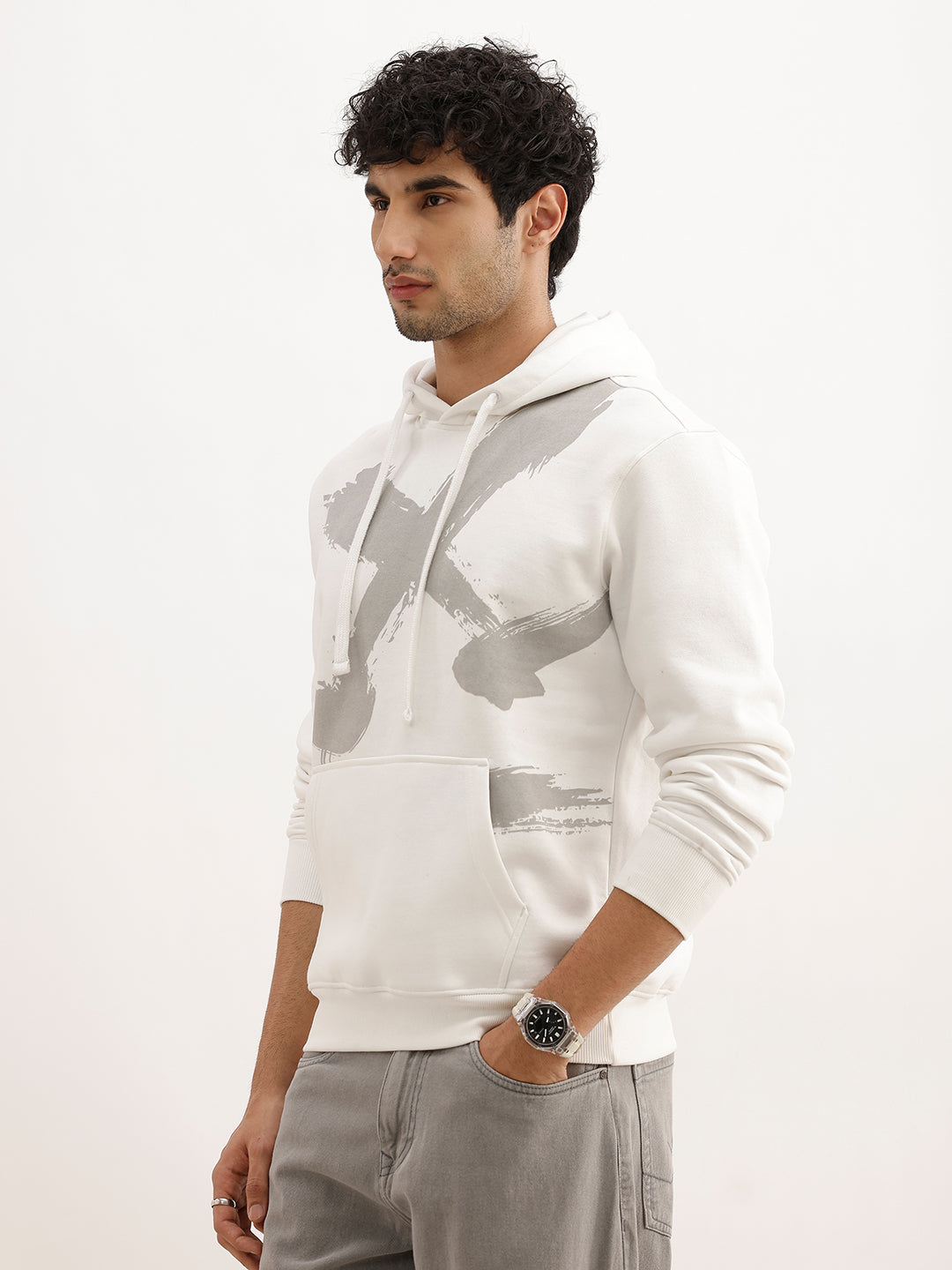 Classic Placement Printed Hooded Sweatshirt | Off White