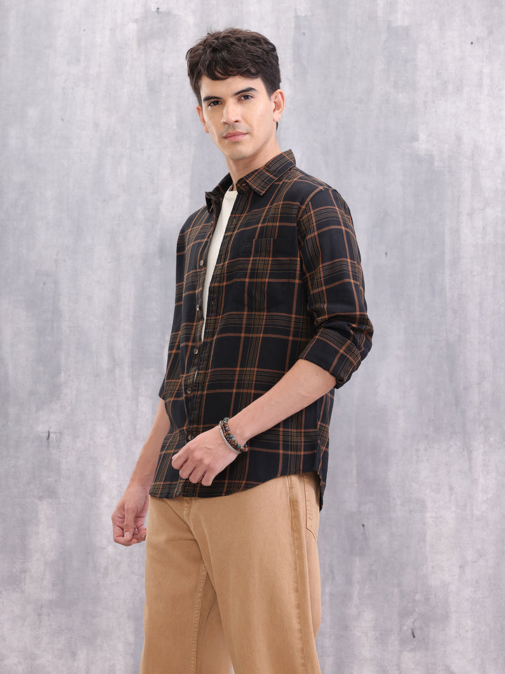 Textured Checkered Regular Fit Shirt | Black