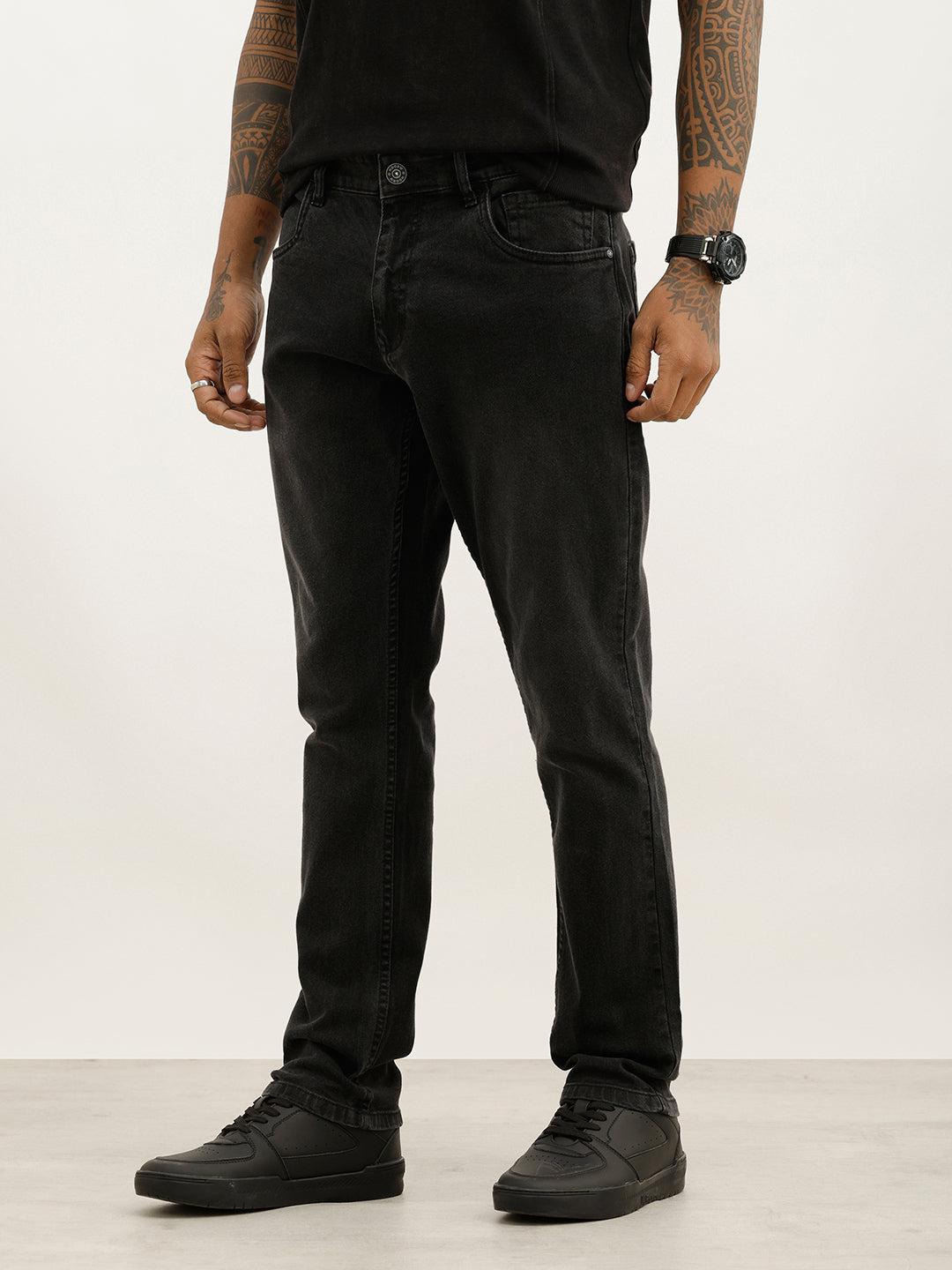 Washed Slim Fit Denim Jeans | Black