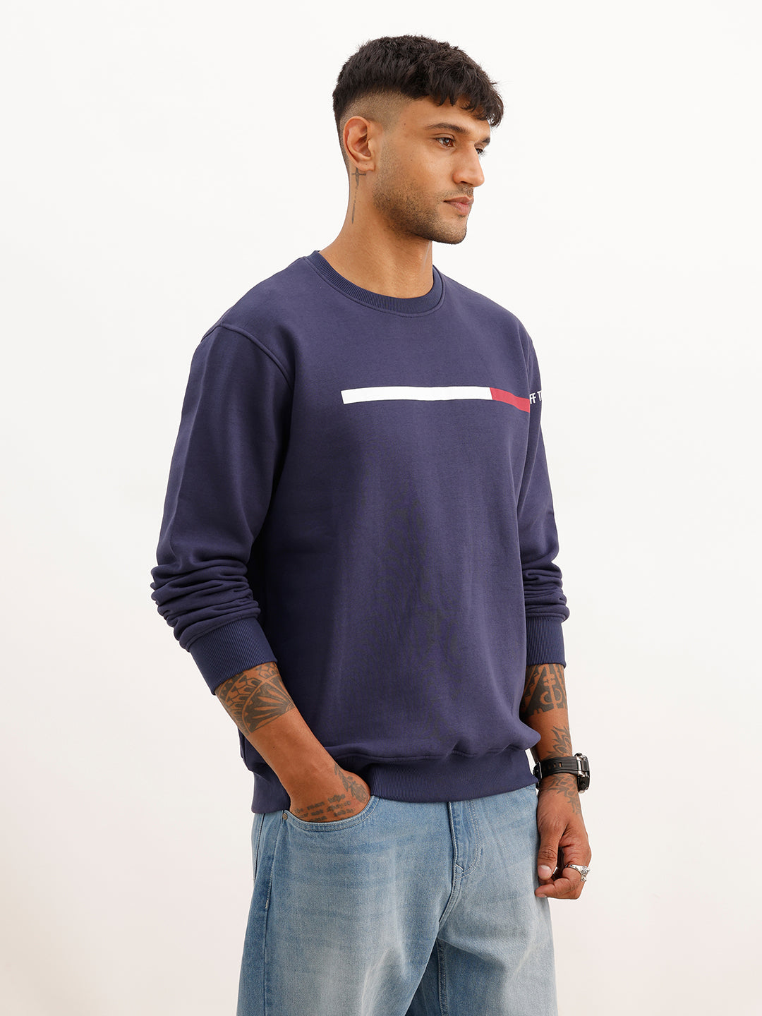 Slim Fit Placement Printed Sweatshirt | Navy Blue