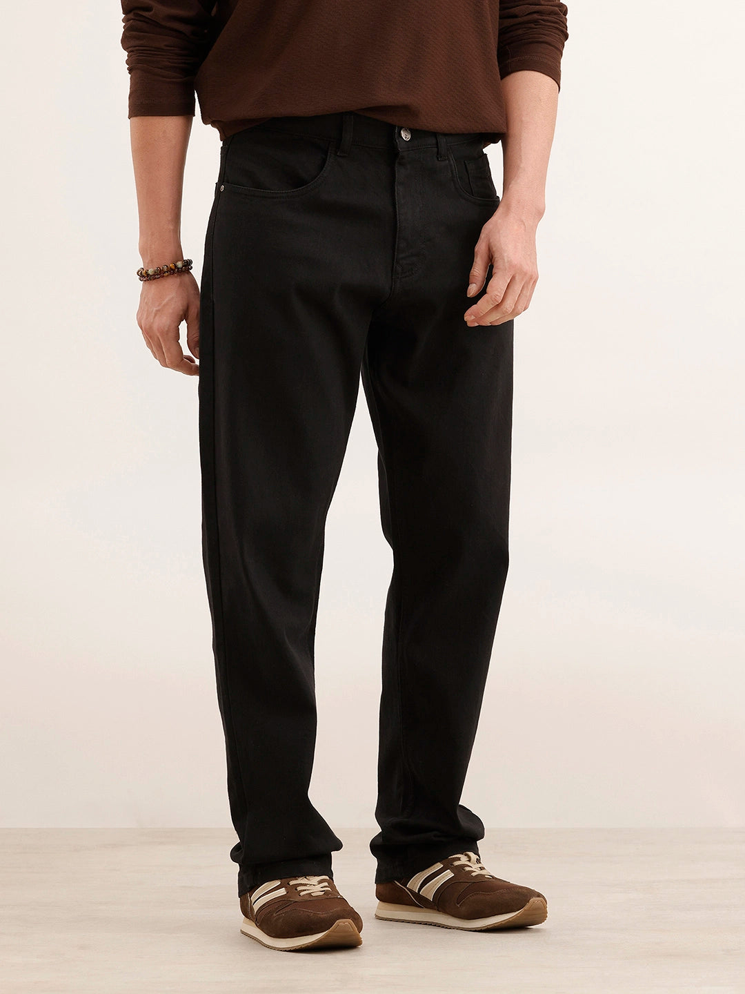 Relaxed Fit Solid Denim Jeans | Black