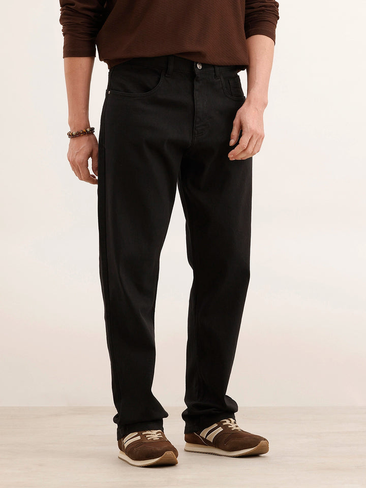 Relaxed Fit Solid Denim Jeans | Black