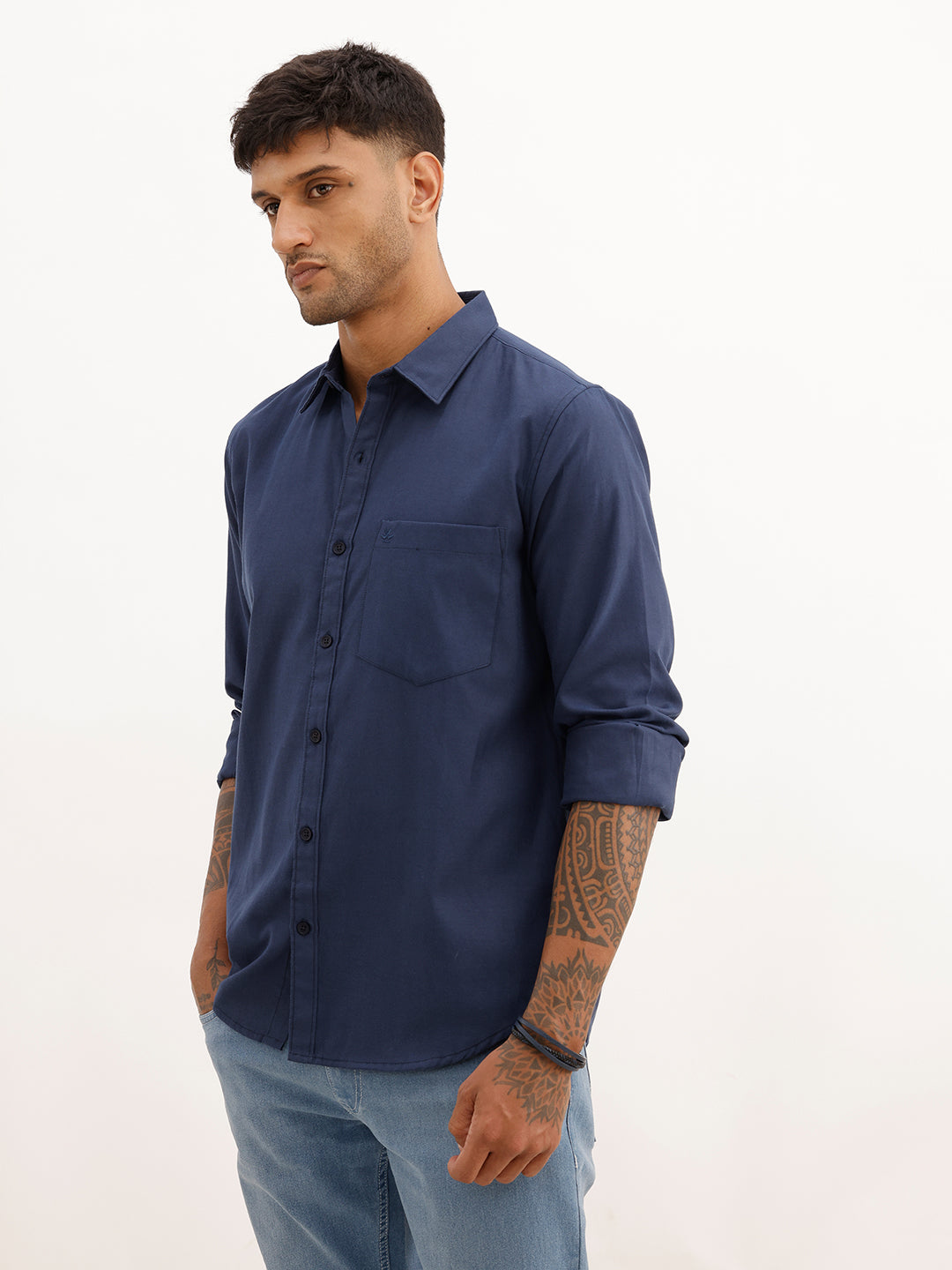 Solid Regular Fit Full Sleeve Shirt | Navy Blue | WWSH0885MAZ
