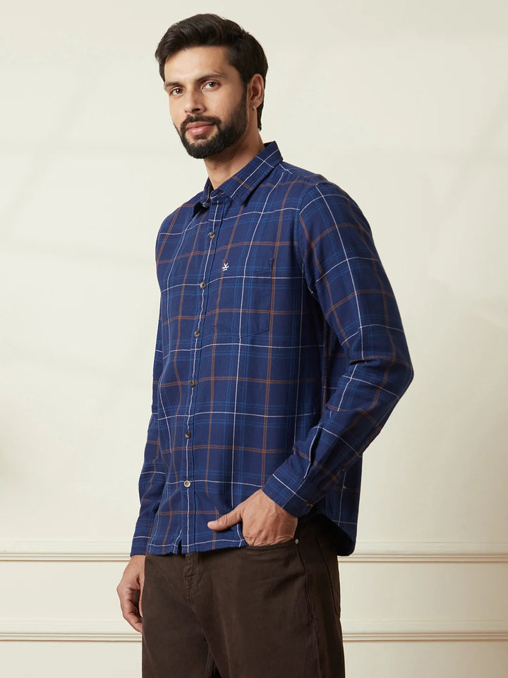 Checked Twill Slim Fit Shirt | Blue