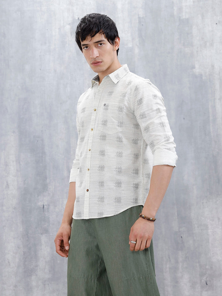 Printed Men's Casual Slim Fit Shirt | Off White