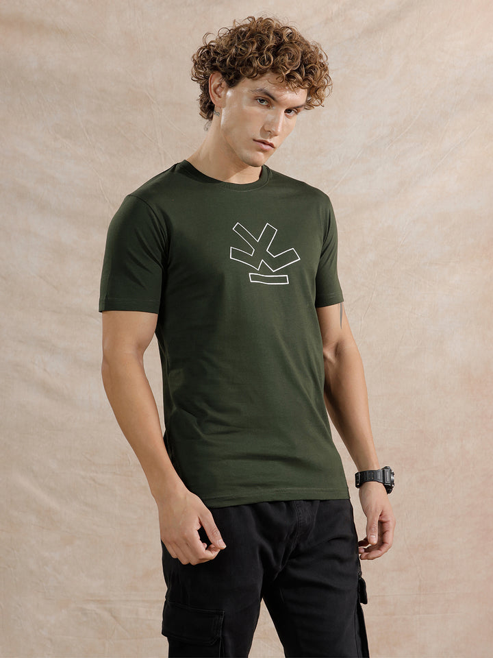 Silver Foil Print Slim Fit T-Shirt | Olive