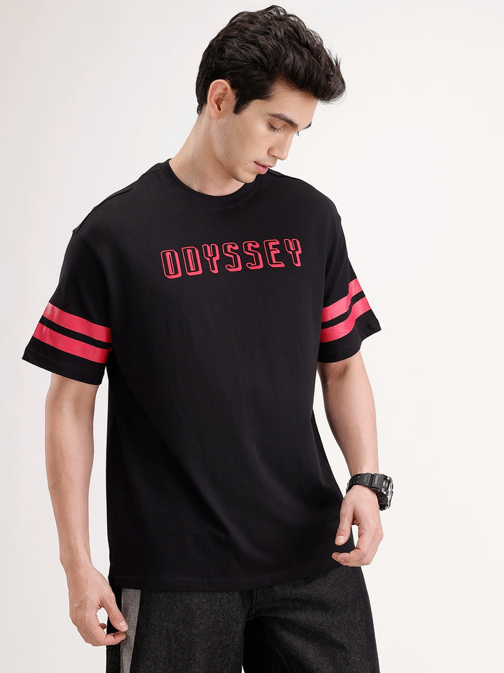 Oversized Placement Printed T-Shirt | Black