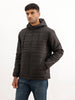 Solid Regular Fit Puffer Hooded Jacket | Black