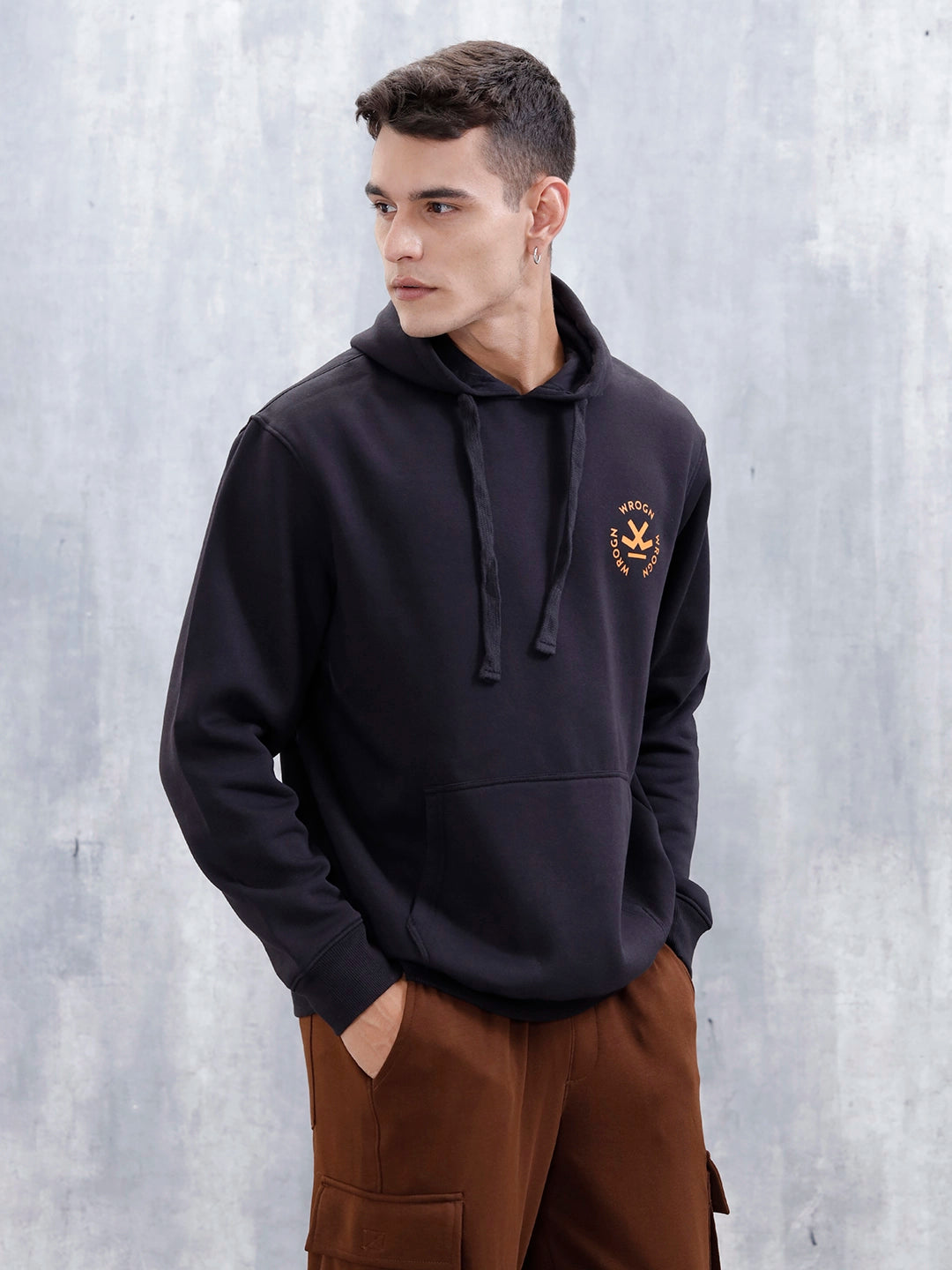 Wrogn Comfort Fit Graphic Hoodie Sweatshirt | Black