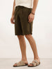 Classic Solid Slim Fit Pleated Shorts | Olive
