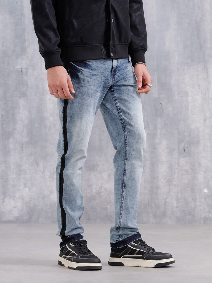 Straight Fit Statement Side Seam Print Jeans | Med Stone