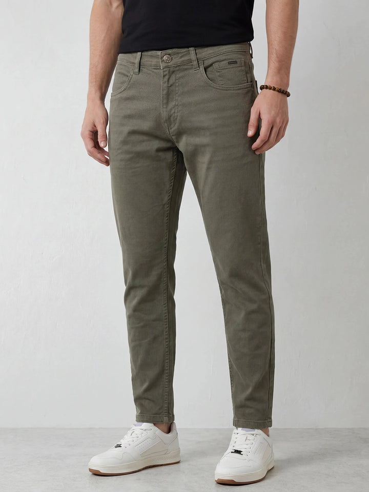 Solid Skinny Crop Denim Jeans | Olive