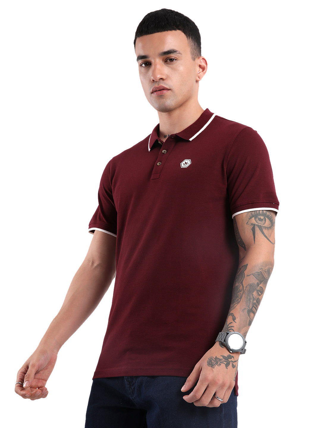 Maroon Collar Tipped Polo T-Shirt