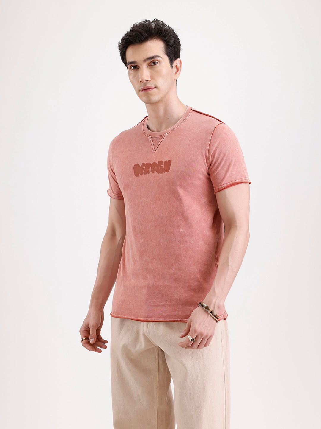 Washed Placement Printed T-Shirt   |  Rust