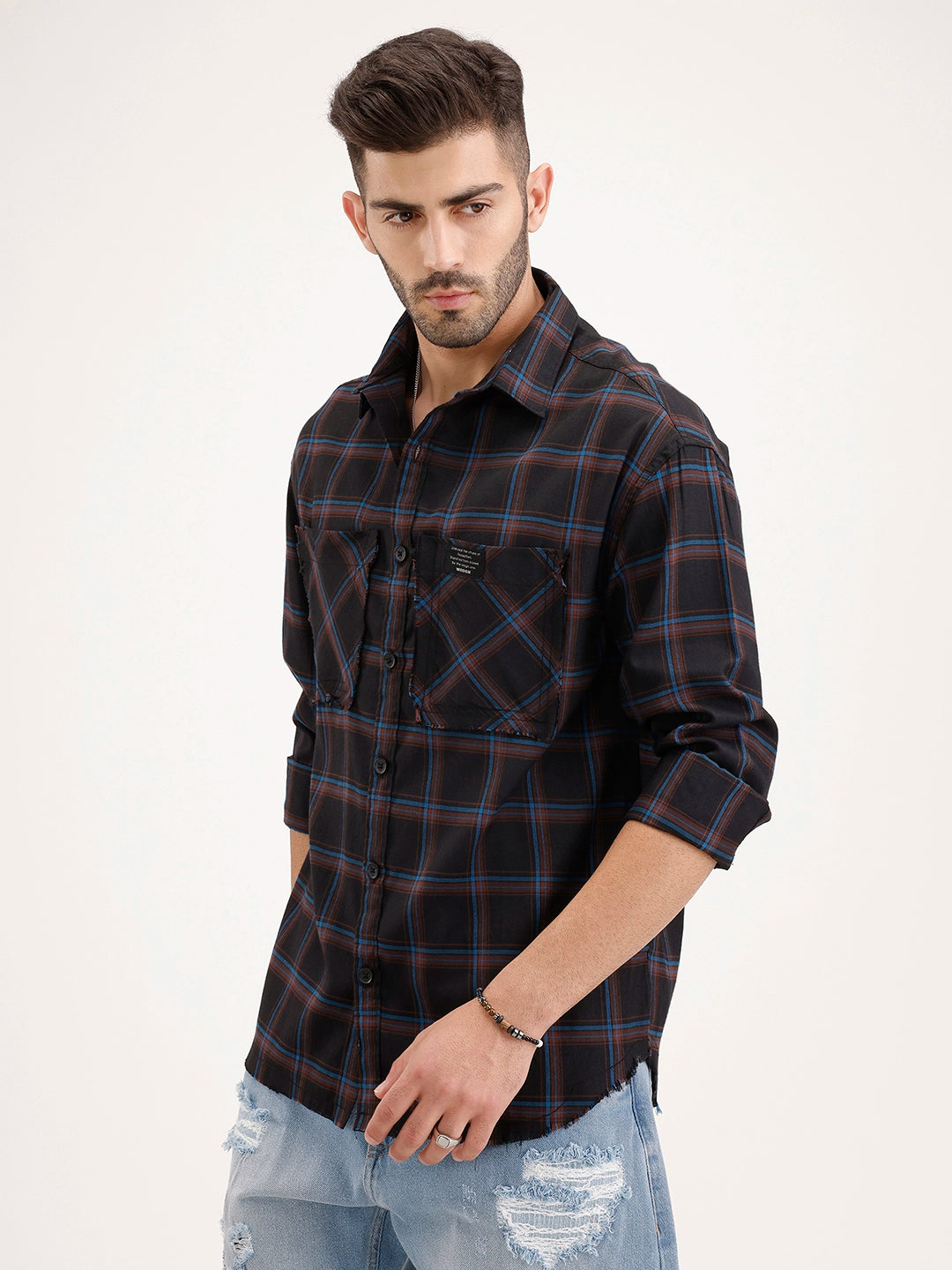Regular Fit Checkered Shirt | Black