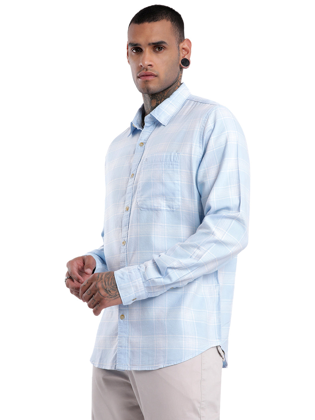 Premium Blue Checkered Long Sleeve Shirt