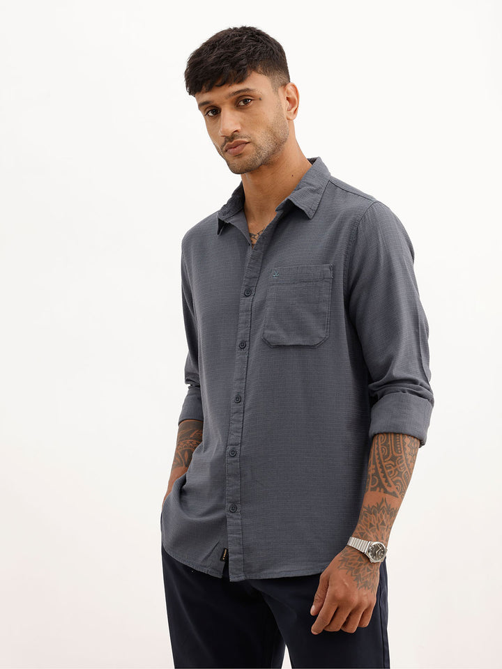 Solid Slim Fit Textured Shirt | Grey