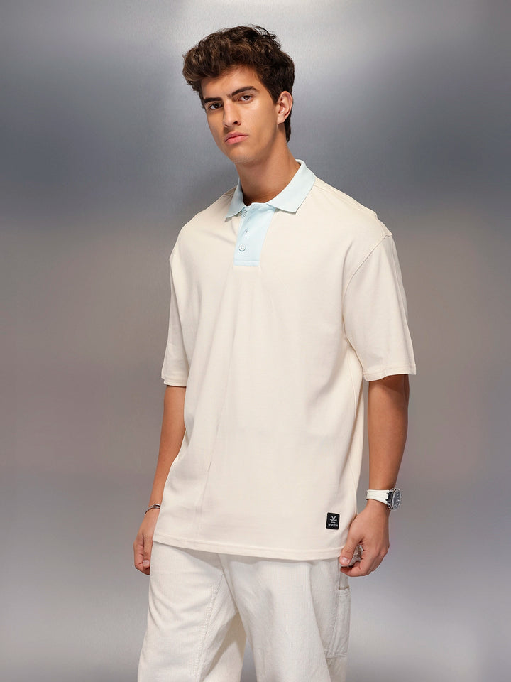 Colour Blocked Oversized Polo T-Shirt   |  Beige