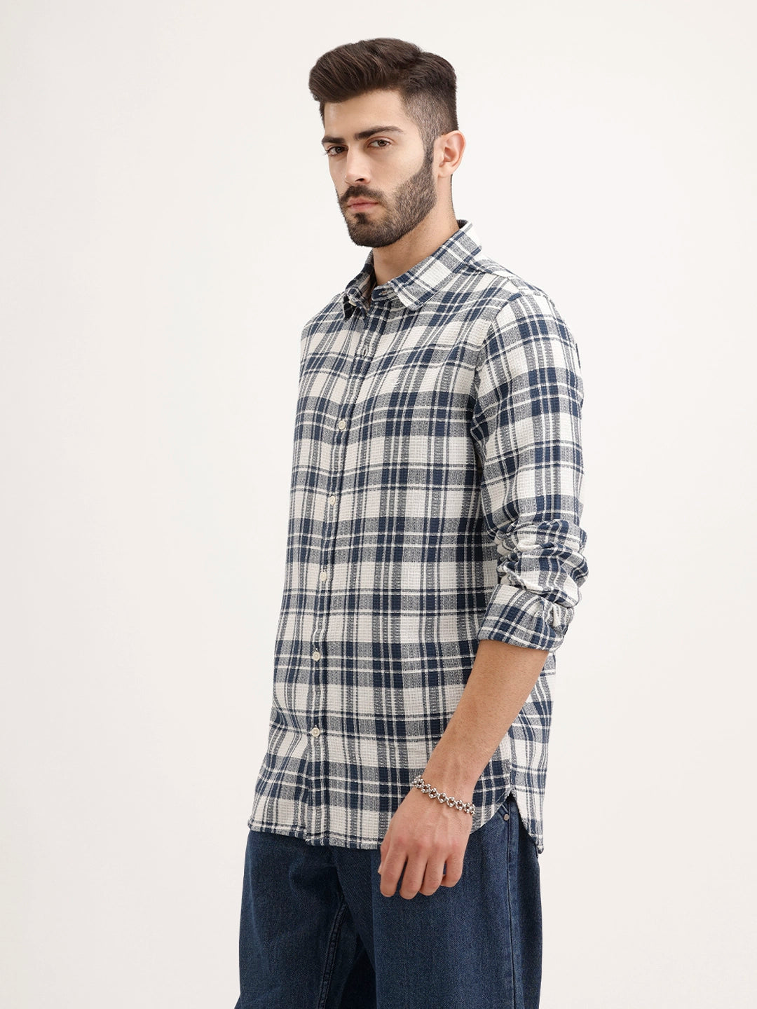 Textured Regular Fit Checkered Shirt | Blue