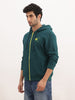 Solid Contrast Zipper Hooded Sweatshirt | Dark Green