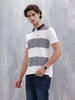 Regualr Fit Striped Printed Polo Tshirt | White