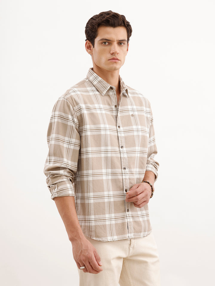 Comfort Fit Textured Shirt  | Khaki