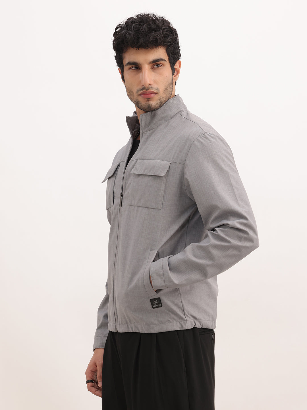 Slim Fit Double Pocket Zipper Jacket | Grey