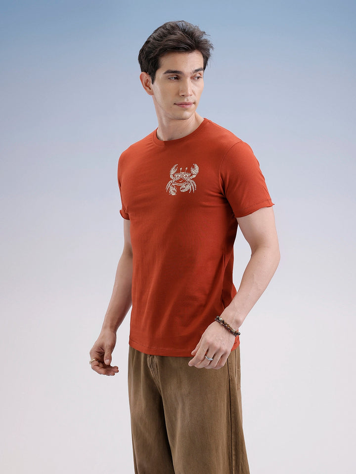 Slim Fit Classic Placement Printed T-Shirt  | Rust