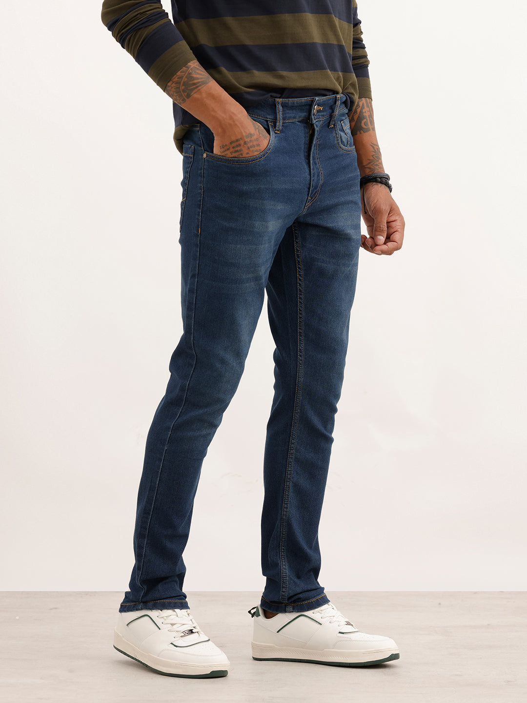 Slim Fit Faded Denim Jeans | Dark Blue