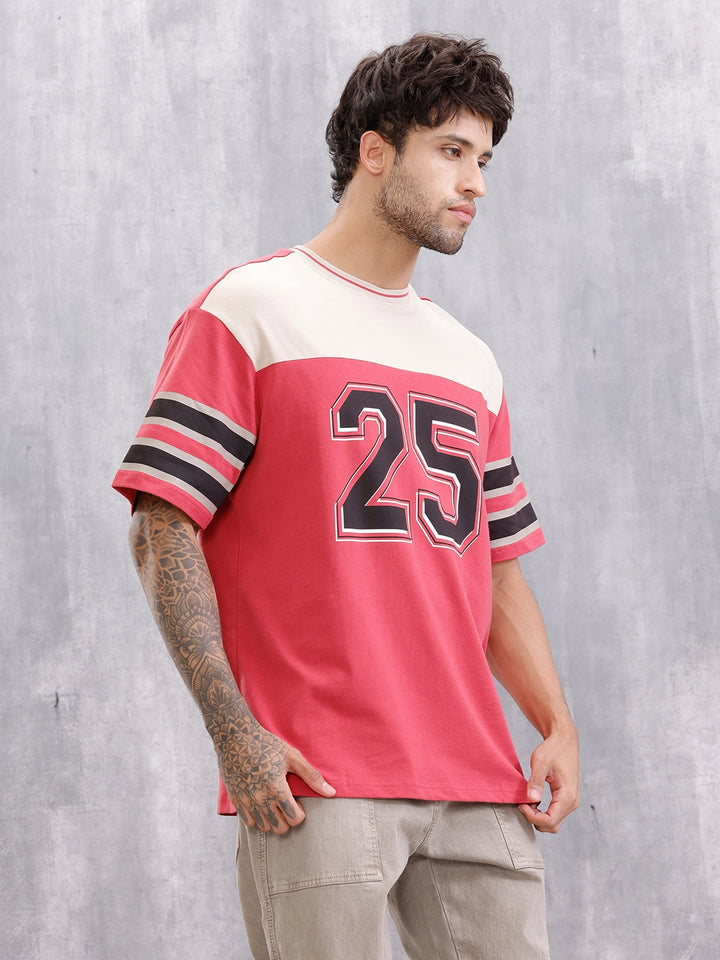 Men’s Colorblock Varsity Graphic Oversized Fit T-Shirt | Red