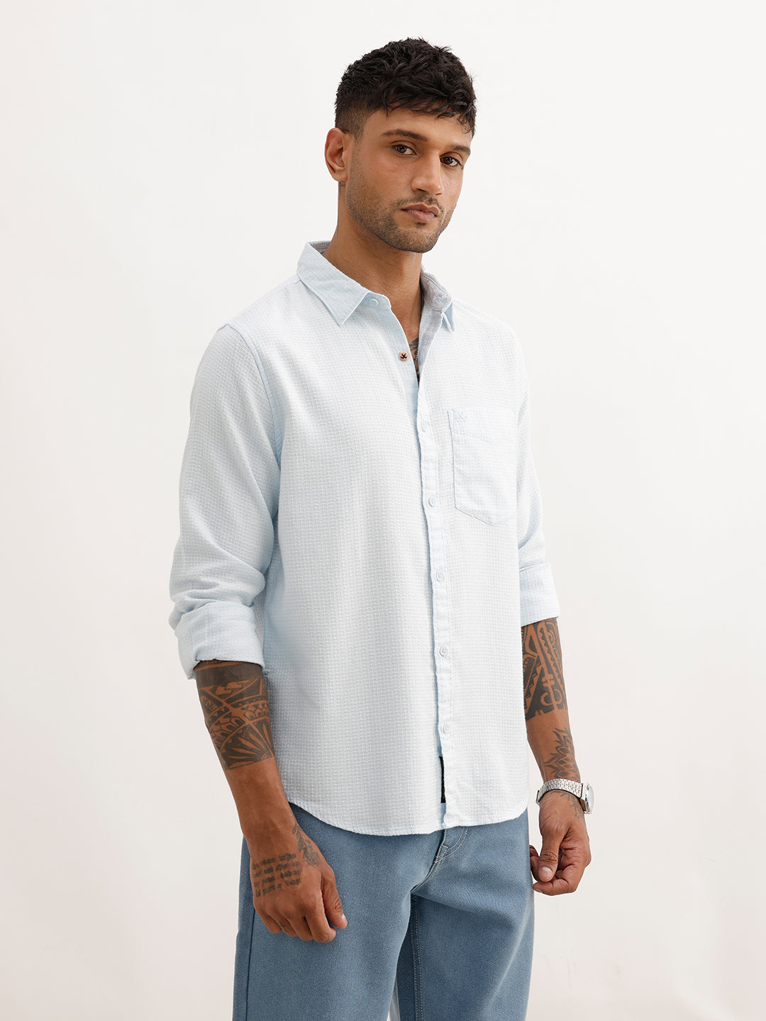 Textured Regular Fit Full Sleeve Shirt | Blue